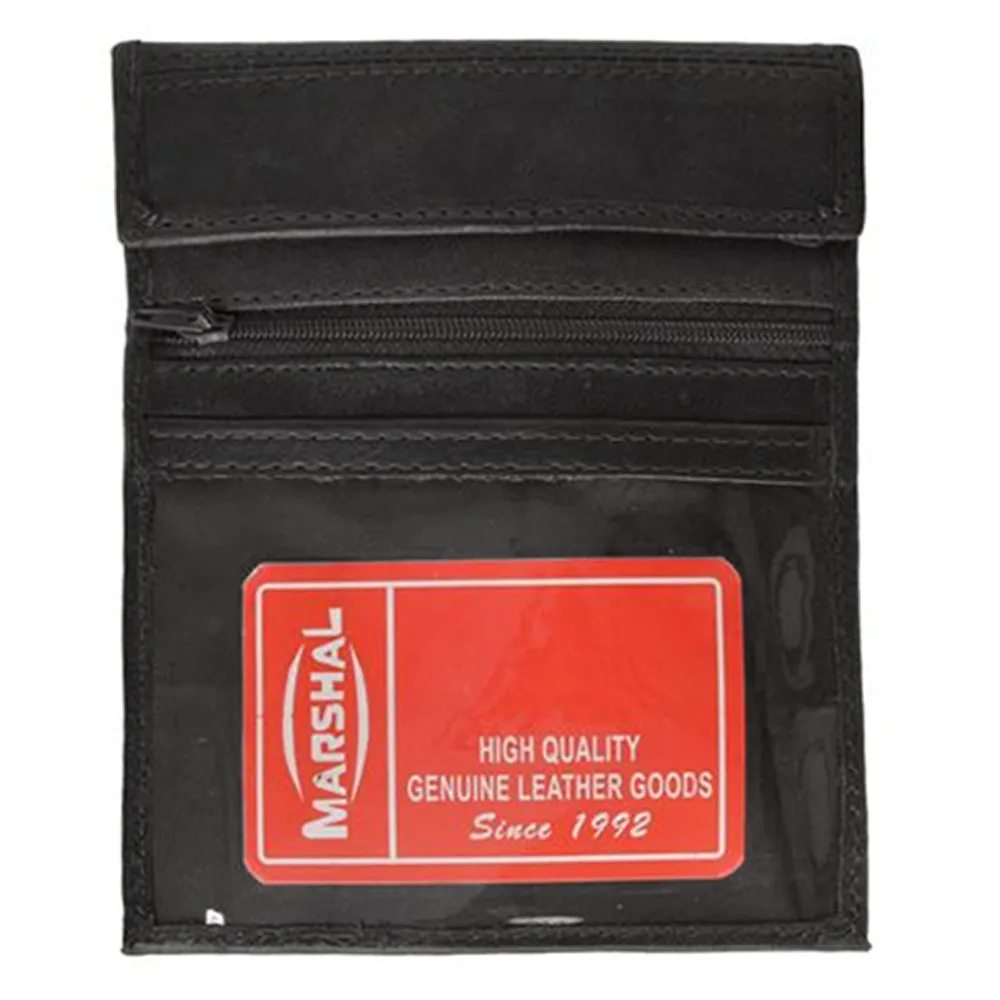 1 X Leather Badge Wallet Neck Strap ID Credit Card Holder Bifold Passport Pouch