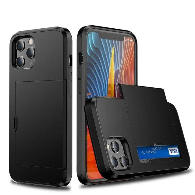 Armor Slide Card Case For iPhone 7 to 12 Wallet Slide Cover