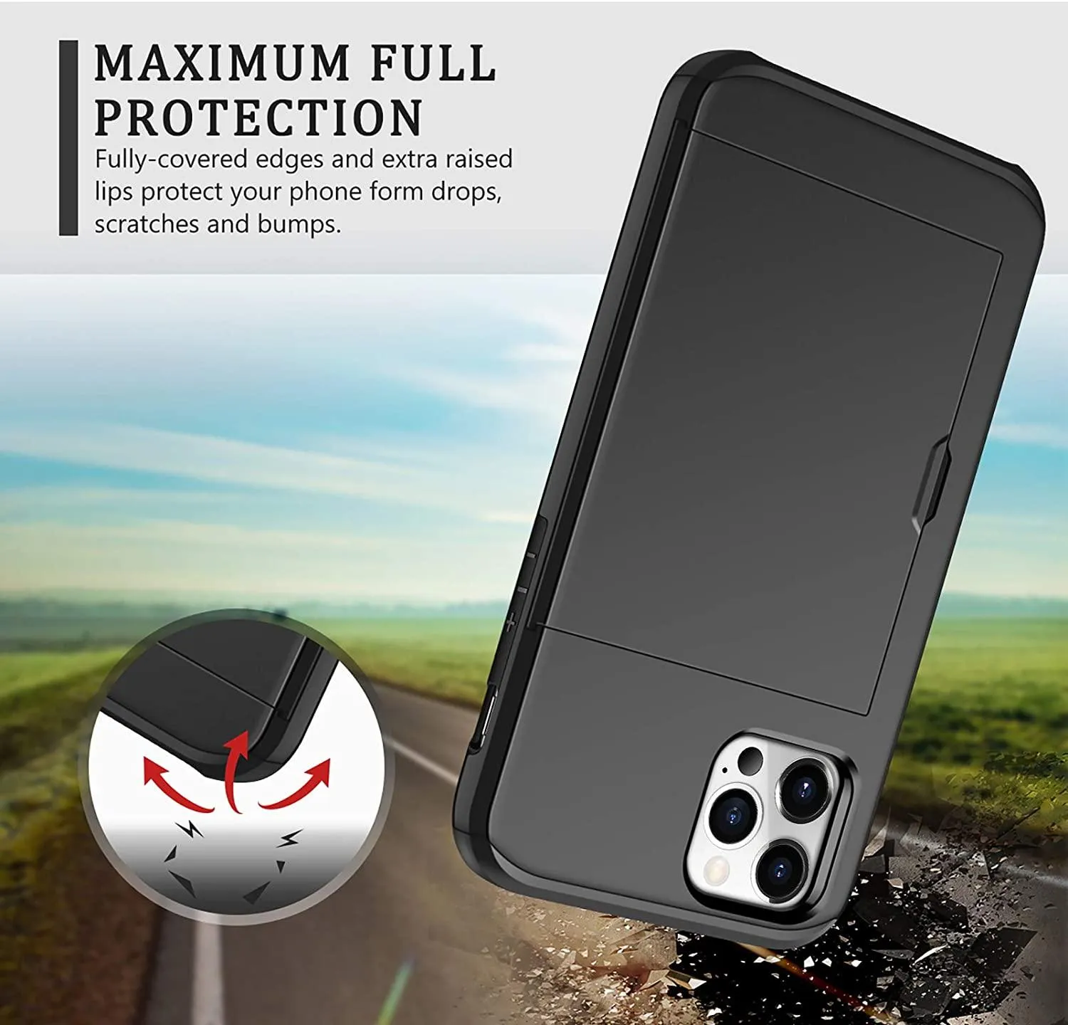 Armor Slide Card Case For iPhone 7 to 12 Wallet Slide Cover