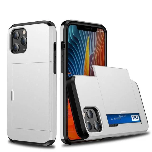Armor Slide Card Case For iPhone 7 to 12 Wallet Slide Cover