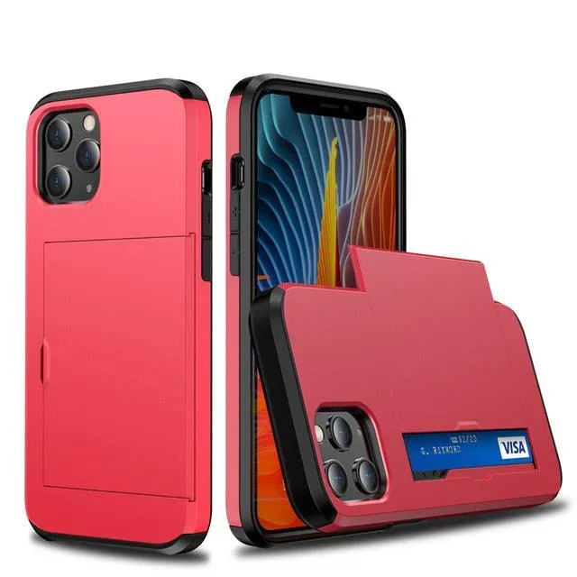 Armor Slide Card Case For iPhone 7 to 12 Wallet Slide Cover