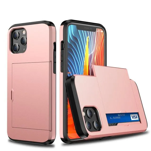 Armor Slide Card Case For iPhone 7 to 12 Wallet Slide Cover