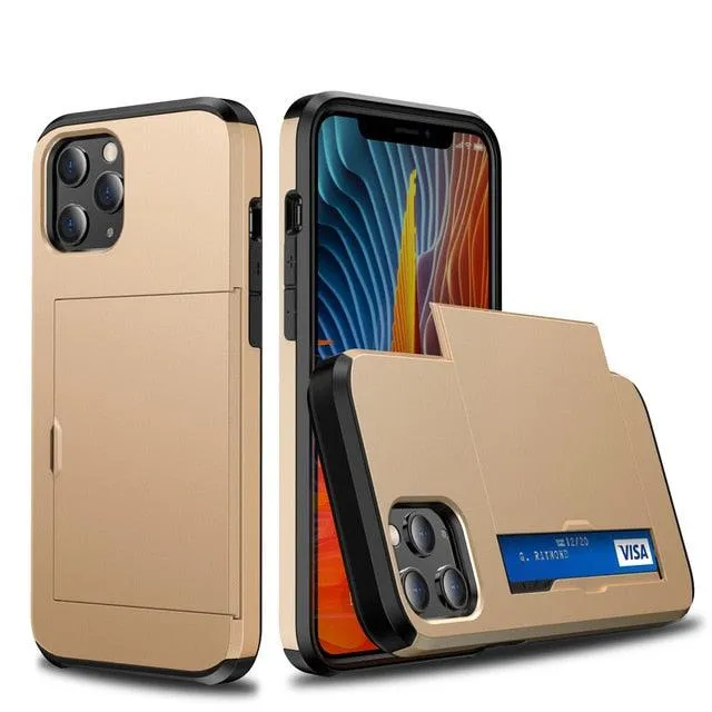 Armor Slide Card Case For iPhone 7 to 12 Wallet Slide Cover