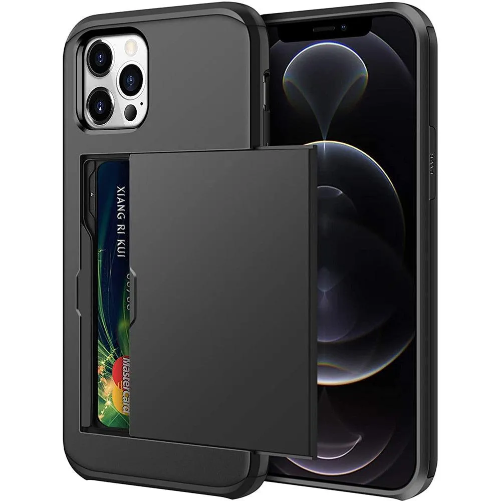 Armor Slide Card Case For iPhone 7 to 12 Wallet Slide Cover
