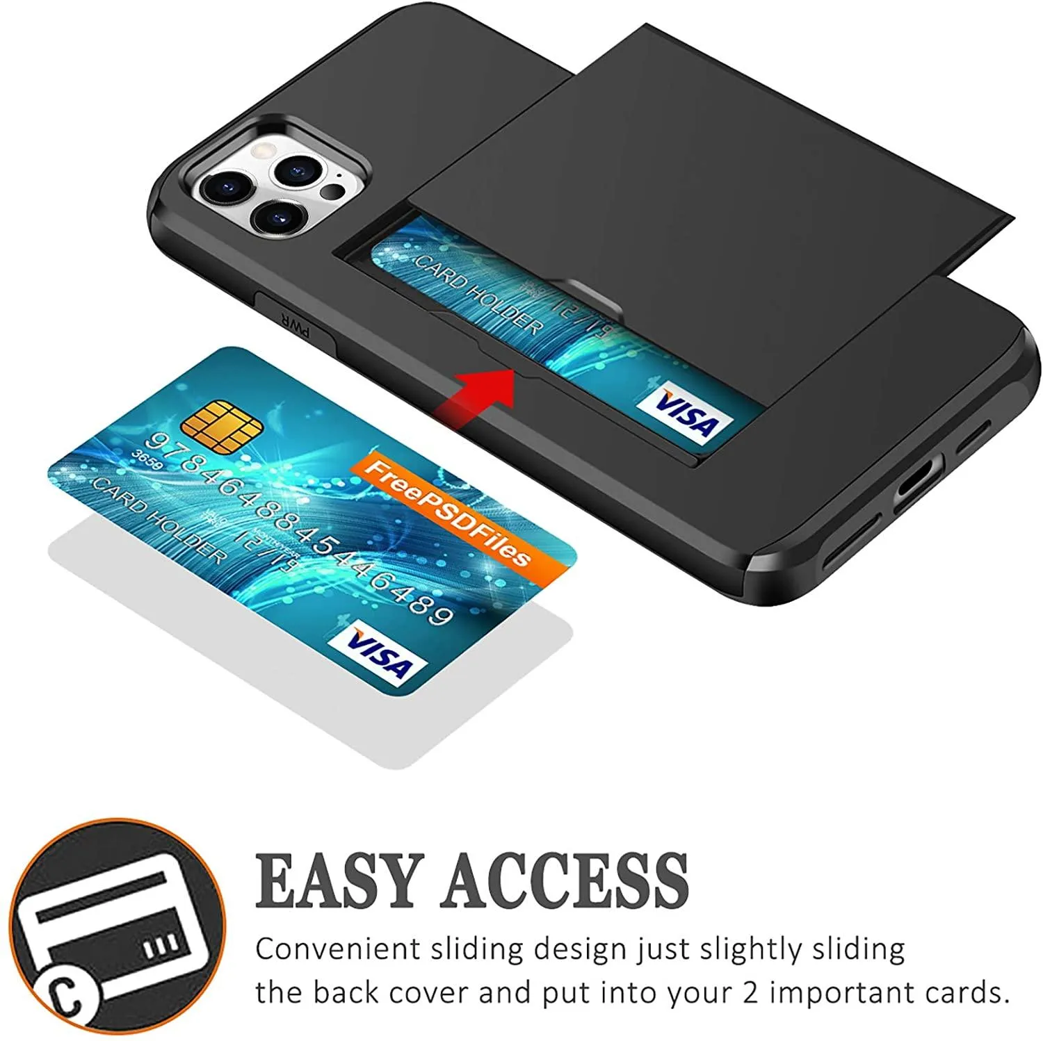 Armor Slide Card Case For iPhone 7 to 12 Wallet Slide Cover