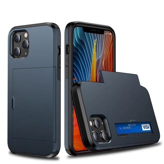 Armor Slide Card Case For iPhone 7 to 12 Wallet Slide Cover