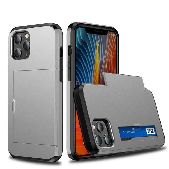 Armor Slide Card Case For iPhone 7 to 12 Wallet Slide Cover