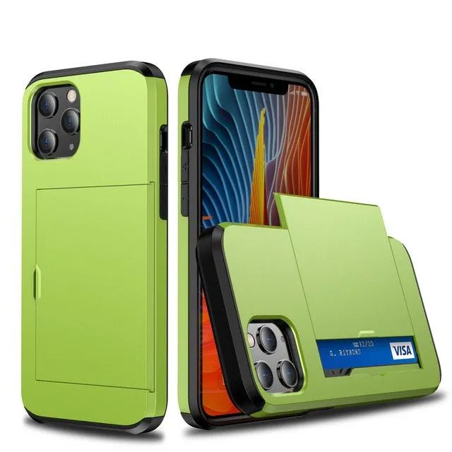 Armor Slide Card Case For iPhone 7 to 12 Wallet Slide Cover