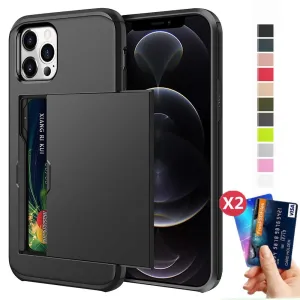 Armor Slide Card Case For iPhone 7 to 12 Wallet Slide Cover