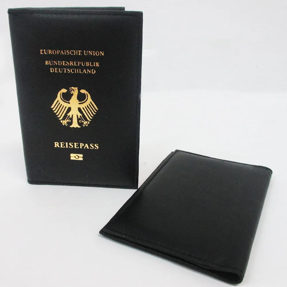 Deutschland German Leather Passport Cover Holder Black Case Card Protector New
