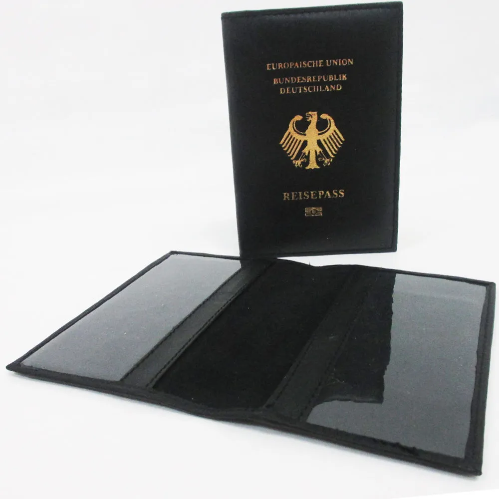 Deutschland German Leather Passport Cover Holder Black Case Card Protector New