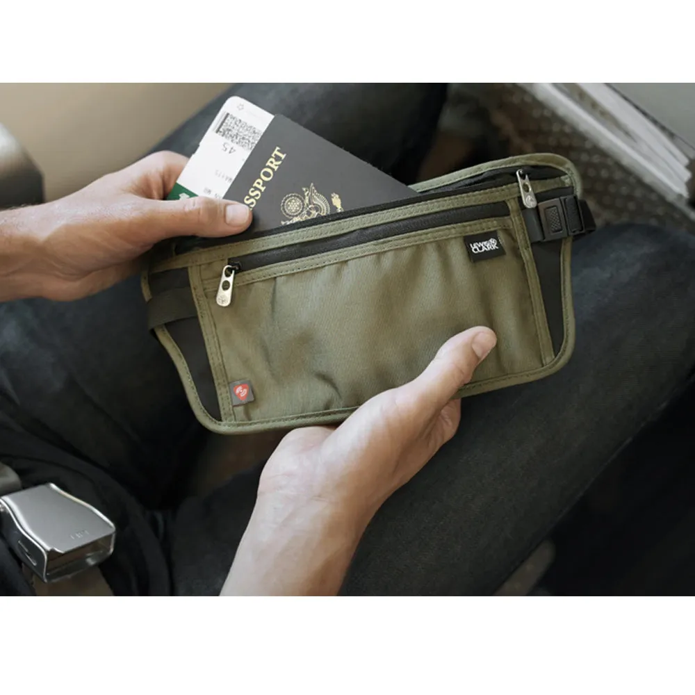 Lewis N Clark Money Belt Waist Pouch Travel Bum Bag Fanny Pack RFID Block Olive